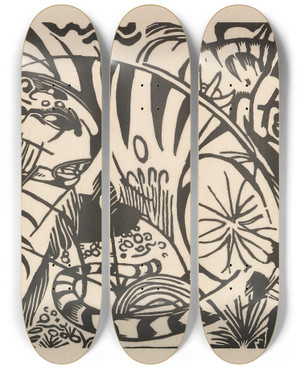 Triptych art skateboard deck of Franz Marc Tiger_3 by Franz Marc (1880-1916)