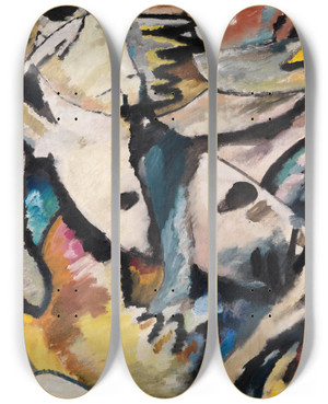 Triptych art skateboard deck of Wassily Kandinsky Improvisation 13 by Wassily Kandinsky (1866-1944)