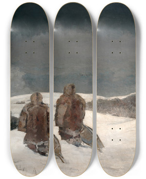 Triptych art skateboard deck of Winslow Homer Belowzero by Winslow Homer (1836-1910)