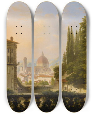 Triptych art skateboard deck of Lancelotthodore Turpin De Criss Florence From The Boboli Gardens by Lancelot-Thodore Turpin de Criss (1782-1859)