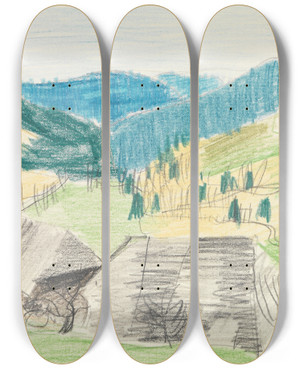 Triptych art skateboard deck of August Babberger Hll Sommerlandschaft Mit Zwei Schwarzwaldhusern Vorn by August Babberger (1885-1936)