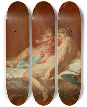Triptych art skateboard deck of Martin Johann Schmidt Venus Und Amor by Martin Johann Schmidt (1718-1801)