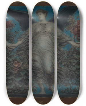 Triptych art skateboard deck of Xavier Mellery Happiness by Xavier Mellery (1845-1921)