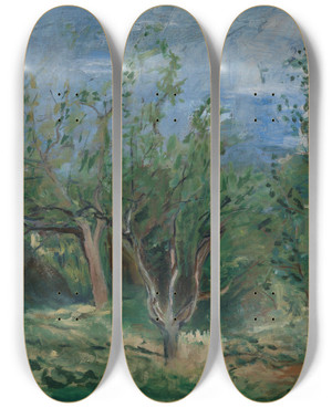 Triptych art skateboard deck of Agnes Mannheimer Heiberg Old Apple Trees by Agnes Mannheimer Heiberg