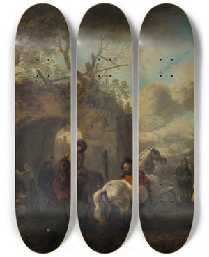 Triptych art skateboard deck of Philips Wouwerman The Riding School_3 by Philips Wouwerman (1619-1668)