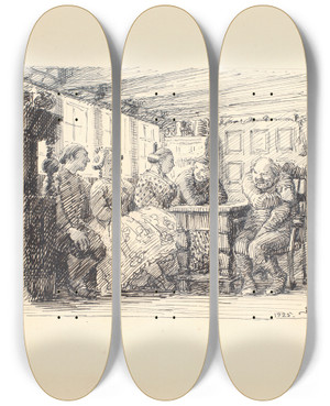 Triptych art skateboard deck of Niels Skovgaard Den Lille Hvide Kat by Niels Skovgaard (1858-1938)