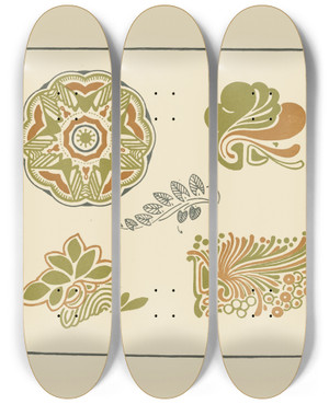 Triptych art skateboard deck of George Auriol Abstract Design Based On Leaves And Organic Shapes_2 by George Auriol (1863-1938)