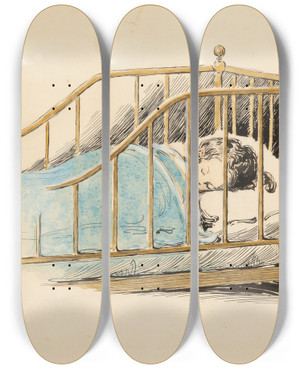 Triptych art skateboard deck of Jessie Willcox Smith Child Sleeping by Jessie Willcox Smith (1863-1935)