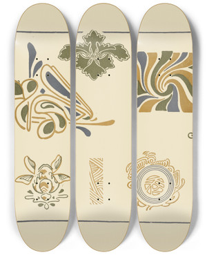 Triptych art skateboard deck of George Auriol Abstract Design Based On Leaves And Arabesques by George Auriol (1863-1938)