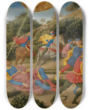 Triptych art skateboard deck of Benozzo Gozzoli The Conversion Of Saint Paul by Benozzo Gozzoli (1421-1497)