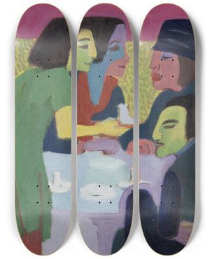 Triptych art skateboard deck of Ernst Ludwig Kirchner Scene At A Caf_2 by Ernst Ludwig Kirchner (1880-1938)