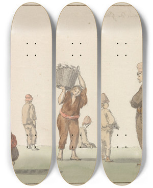 Triptych art skateboard deck of Abrahamlouisrodolphe Ducros Klederdrachten Van Eiland Gozo_5 by Abraham-Louis-Rodolphe Ducros (1748-1810)