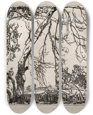 Triptych art skateboard deck of Frank Wilcox Apple Tree by Frank Wilcox (1887-1964)
