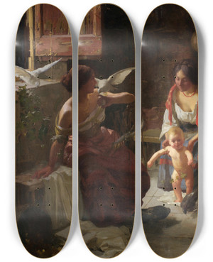 Triptych art skateboard deck of Carlo Facchinetti First Steps by Carlo Facchinetti