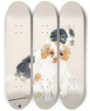 Triptych art skateboard deck of Takeuchi Seih Fireside by Takeuchi Seiho (1864-1942)