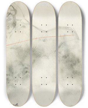 Triptych art skateboard deck of Isaac Israls Vooroverliggend Vrouwelijk Naakt 2 by Isaac Israels (1865-1934)