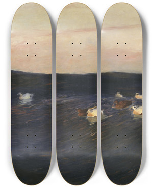 Triptych art skateboard deck of Bruno Liljefors Eider Ducks by Bruno Liljefors (1860-1939)