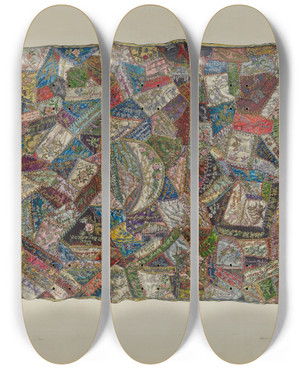 Triptych art skateboard deck of Florence Truelson Patchwork Quilt_2 by Florence Truelson