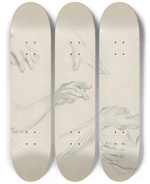 Triptych art skateboard deck of Gustv Mall Tdie Rk by Gustav Mally (1879-1952)