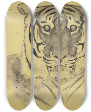 Triptych art skateboard deck of Hans Thoma Tiger by Hans Thoma (1839-1924)