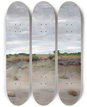 Triptych art skateboard deck of William Merritt Chase Windswept Sands by William Merritt Chase (1849-1916)