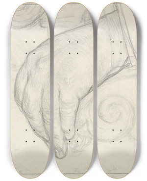 Triptych art skateboard deck of Jan Veth Studie Van Een Linkerhand Op Een Stoelleuning by Jan Veth (1864-1925)
