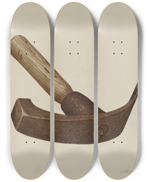 Triptych art skateboard deck of Leroy Griffith Adze by Leroy Griffith