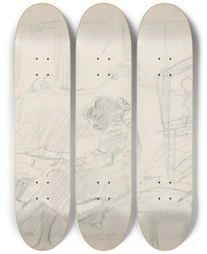 Triptych art skateboard deck of Gustv Mall Sediaca by Gustav Mally (1879-1952)
