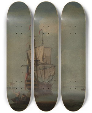 Triptych art skateboard deck of Peter Monamy An Evening Calm by Peter Monamy (1681-1749)