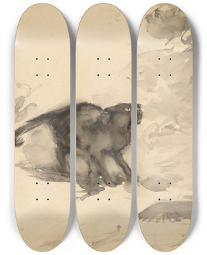 Triptych art skateboard deck of Arthur Rackham The Cat And The Eagle by Arthur Rackham (1867-1939)