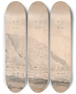 Triptych art skateboard deck of Alfred Diston Realejo De Arriba Tenerife by Alfred Diston (1793-1861)