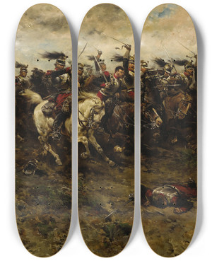 Triptych art skateboard deck of Hermanus Willem Koekkoek A Cavalry Charge by Hermanus Willem Koekkoek (1867-1929)