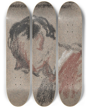 Triptych art skateboard deck of Honor Daumier Head Of A Man Ii by Honore Daumier (1808-1879)