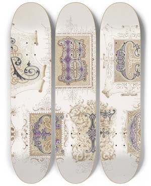Triptych art skateboard deck of Bernhard Dondorf Dondorfs Alphabete Pl36 by Bernhard Dondorf (1833-1933)