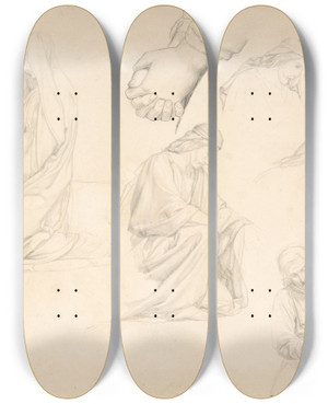 Triptych art skateboard deck of Alphonsehenri Perin Figure Studies by Alphonse Henri Perin (1798-1874)