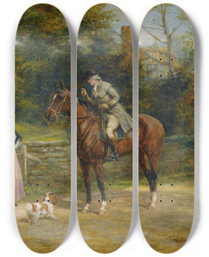 Triptych art skateboard deck of Heywood Hardy A Charming Encounter by Heywood Hardy (1842-1933)