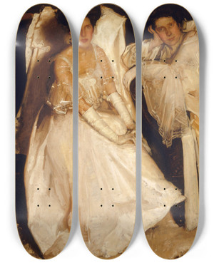 Triptych art skateboard deck of Hugh Ramsay The Sisters by Hugh Ramsay (1877-1906)