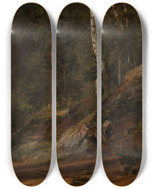 Triptych art skateboard deck of Thomas Fearnley Forest Study From Romsdal by Thomas Fearnley (1802-1842)