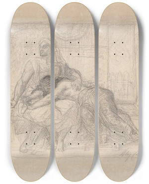 Triptych art skateboard deck of Alexandre Cabanel Study For Tamar And Absalom by Alexandre Cabanel (1823-1889)