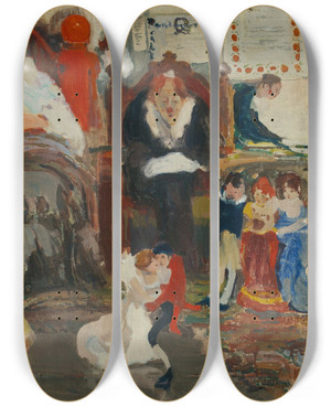 Triptych art skateboard deck of Witold Wojtkiewicz Puppets by Witold Wojtkiewicz (1879-1909)