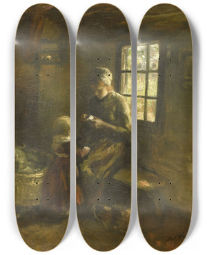 Triptych art skateboard deck of Albert Neuhuys Bij De Wieg by Albert Neuhuys (1844-1914)