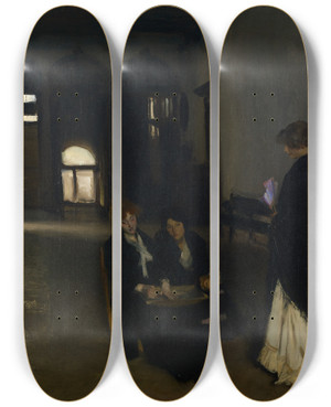 Triptych art skateboard deck of John Singer Sargent Venetian Bead Stringers by John Singer Sargent (1856-1925)