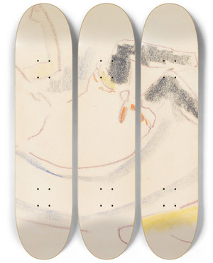 Triptych art skateboard deck of Ernst Ludwig Kirchner Liegendes Mdchen by Ernst Ludwig Kirchner (1880-1938)