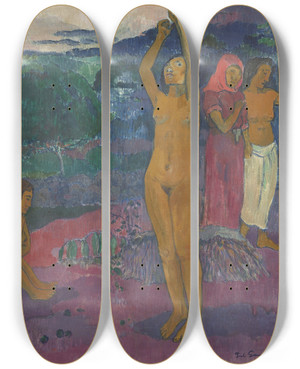 Triptych art skateboard deck of Paul Gauguin The Invocation by Paul Gauguin (1848-1903)