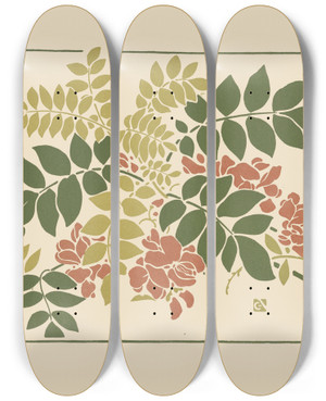 Triptych art skateboard deck of George Auriol Abstract Design Based On Flowering Plants by George Auriol (1863-1938)
