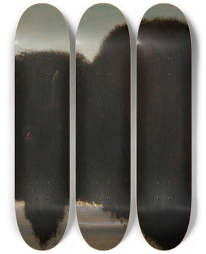Triptych art skateboard deck of Albert Bierstadt Buffalo Head by Albert Bierstadt (1830-1902)