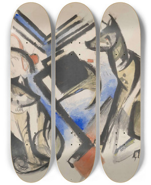 Triptych art skateboard deck of Franz Marc Two Wolves by Franz Marc (1880-1916)