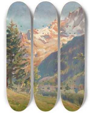 Triptych art skateboard deck of Constantin Westchiloff Landscape_2 by Constantin Westchiloff (1877-1945)