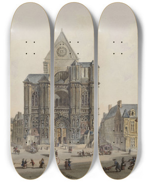 Triptych art skateboard deck of Augustesbastien Bnard Eglise Saint Eustache by Auguste-Sbastien Bnard (1810-1873)