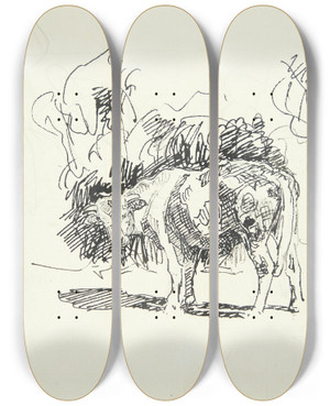 Triptych art skateboard deck of Peter Hansen Stende Tyr by Peter Hansen (1868-1928)